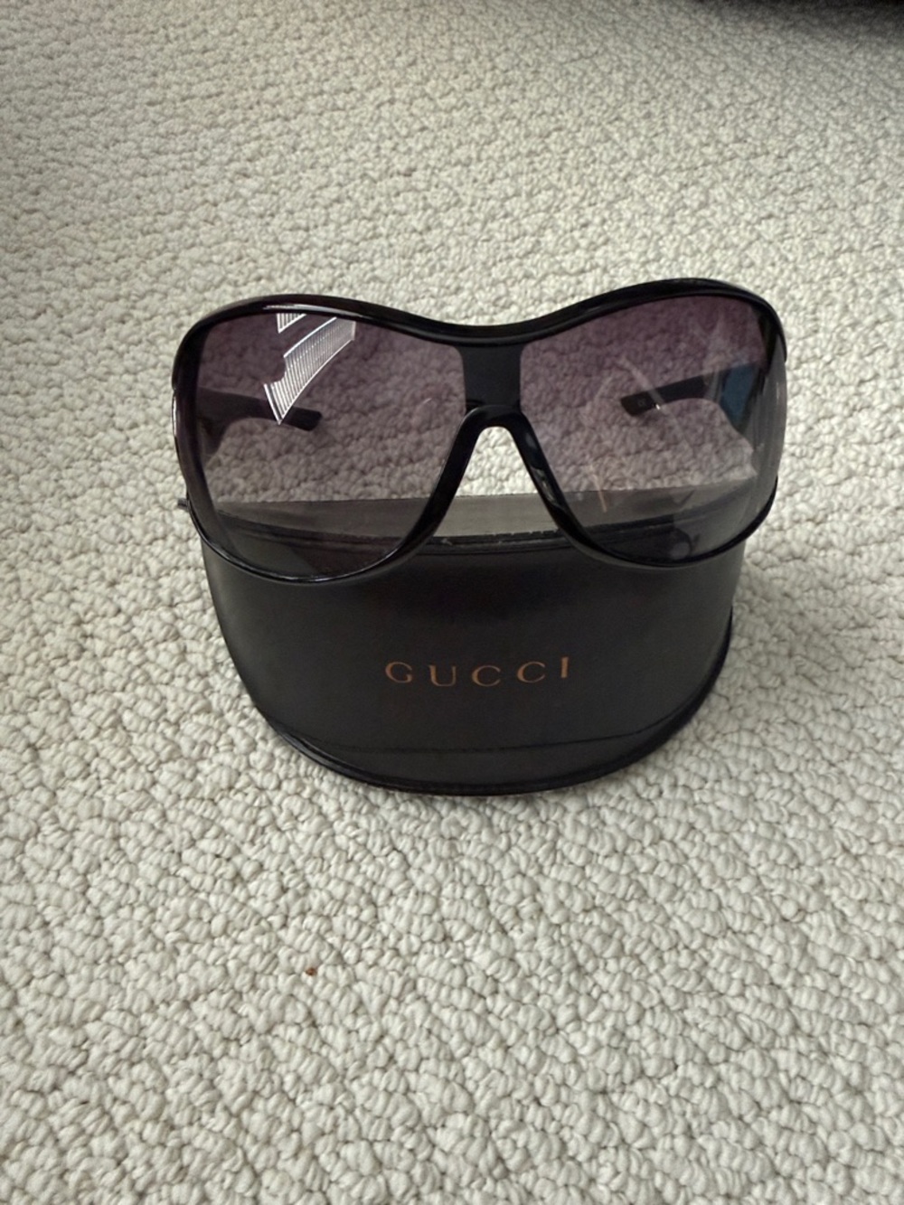 Gucci Horsebit Black Silver Gradient Oversized Women's Sunglasses with Case